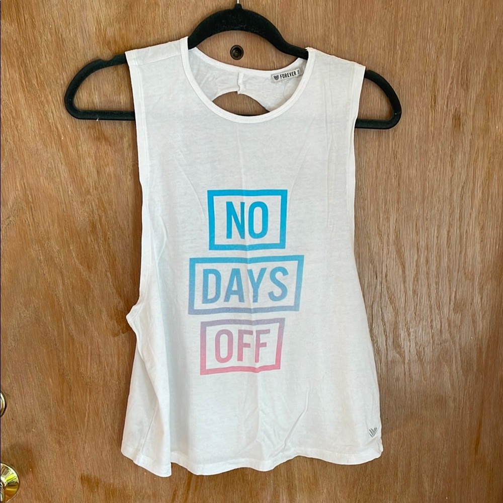 Forever 21 White Blue Cut Out Muscle Tee